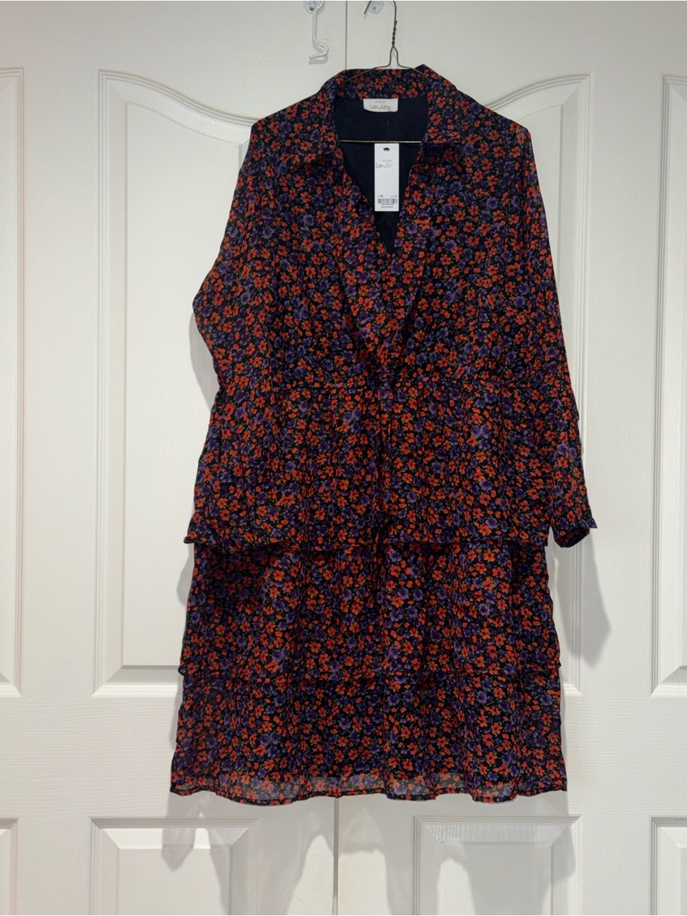 Yours tiered pussybow tunic mini dress in purple floral
